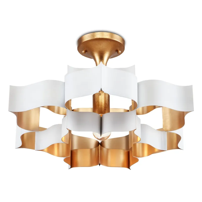 Grand Lotus Small White Chandelier - Sugar White/Comtemoprary Gold Leaf