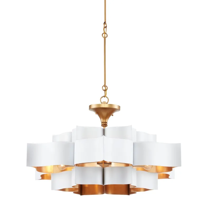 Grand Lotus Large White Chandelier - Sugar White/Contemporary Gold Leaf