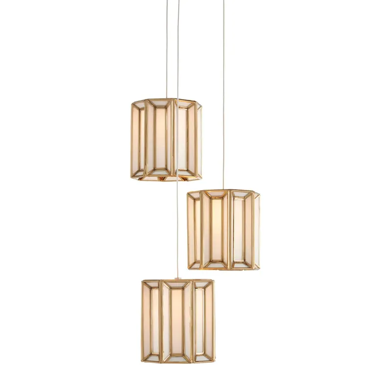 Daze 3-Light Round Multi-Drop Pendant - Antique Brass/White/Painted Silver