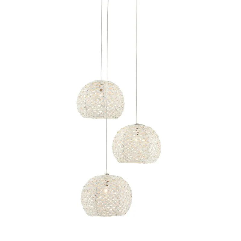 Piero White 3-Light Round Multi-Drop Pendant - White/Painted Silver