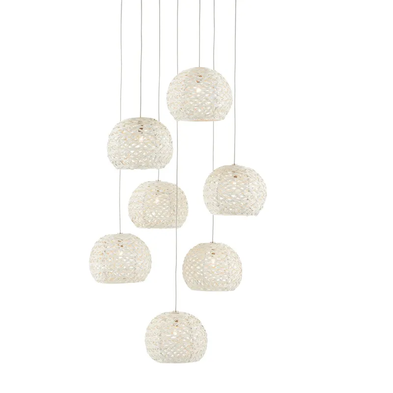 Piero White 7-Light Round Multi-Drop Pendant - White/Painted Silver