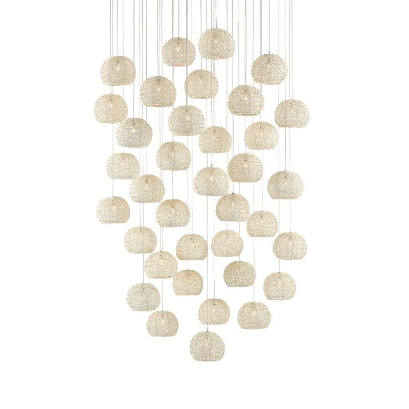 Piero White 36-Light Round Multi-Drop Pendant - White/Painted Silver