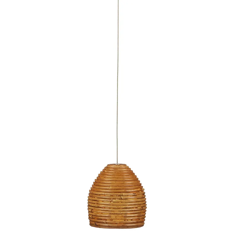 Beehive 1-Light Round Multi-Drop Pendant - Natural Rattan/Silver
