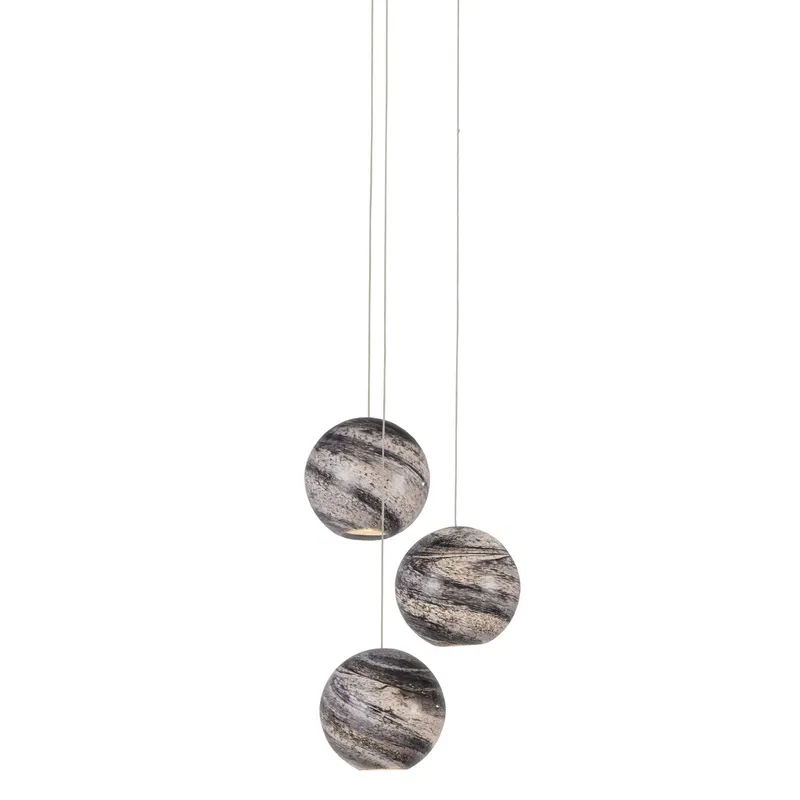 Palatino 3-Light Round Multi-Drop Pendant - Blue Marbeled/Silver