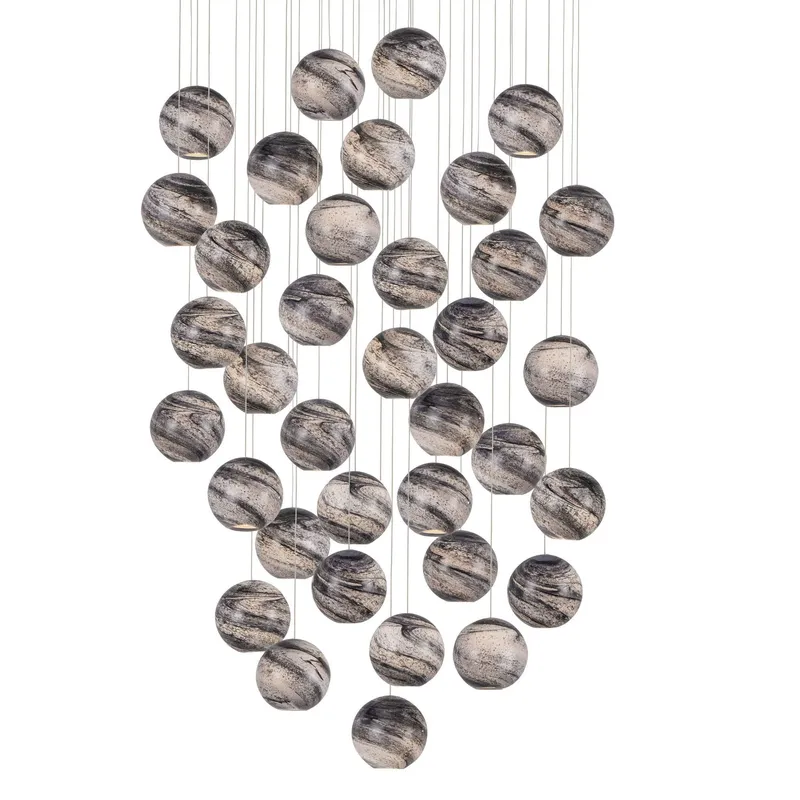 Palatino 36-Light Round Multi-Drop Pendant - Blue Marbeled/Silver