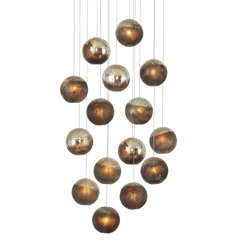 Pathos 15-Light Round Multi-Drop Pendant - Antique Silver/Antique Gold/Matte Charcoal/Silver
