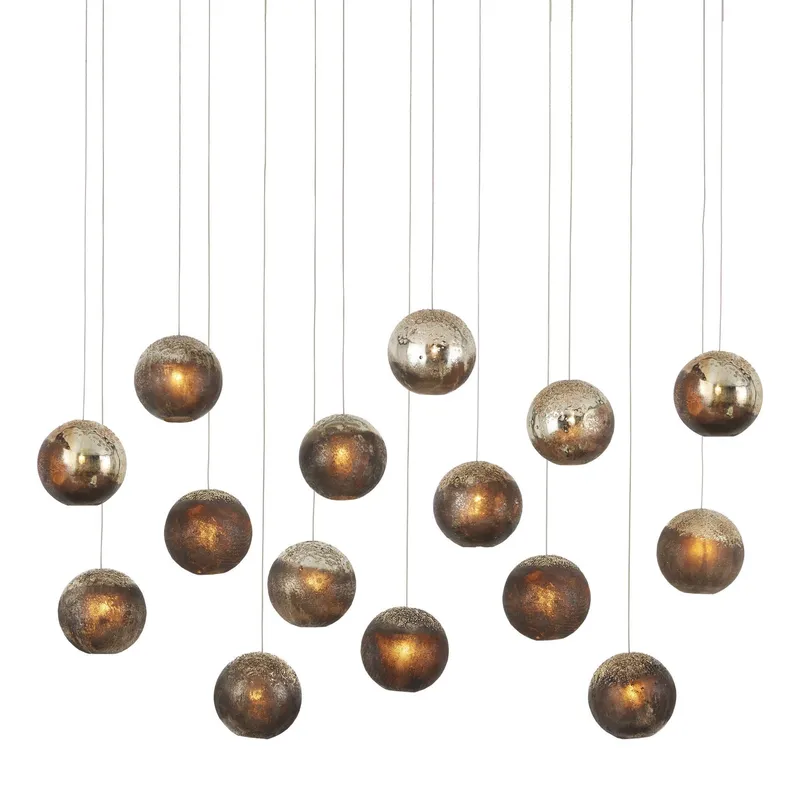 Pathos 15-Light Rectangular Multi-Drop Pendant - Antique Silver/Antique Gold/Matte Charcoal/Silver