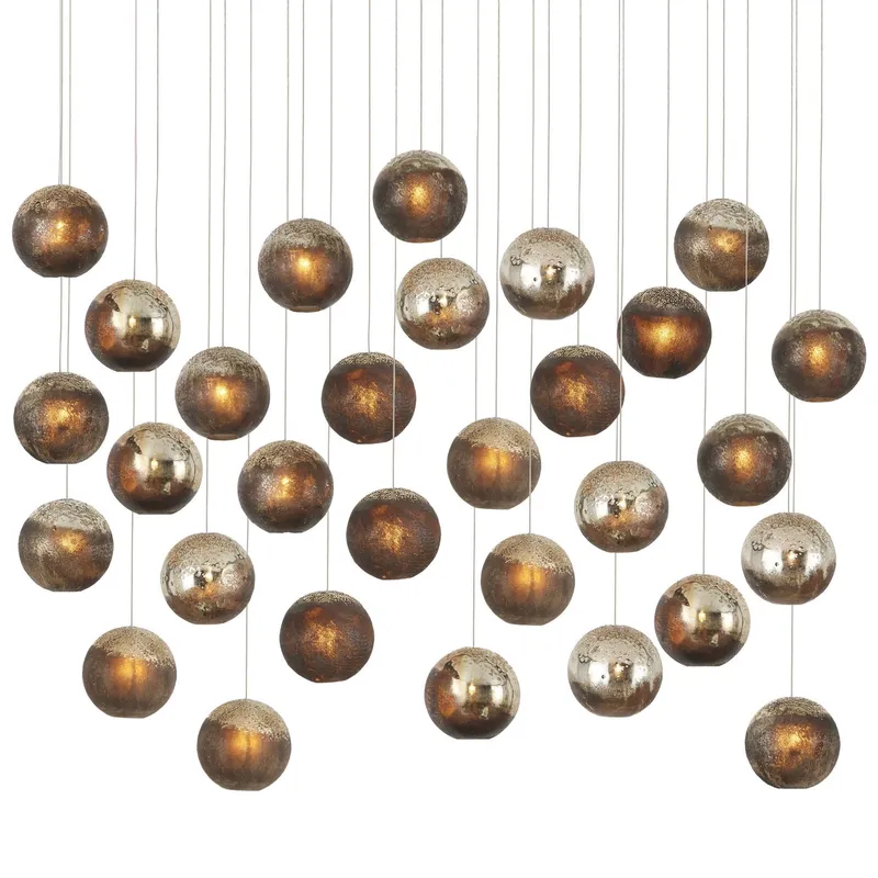 Pathos 30-Light Rectangular Multi-Drop Pendant - Antique Silver/Antique Gold/Matte Charcoal/Silver
