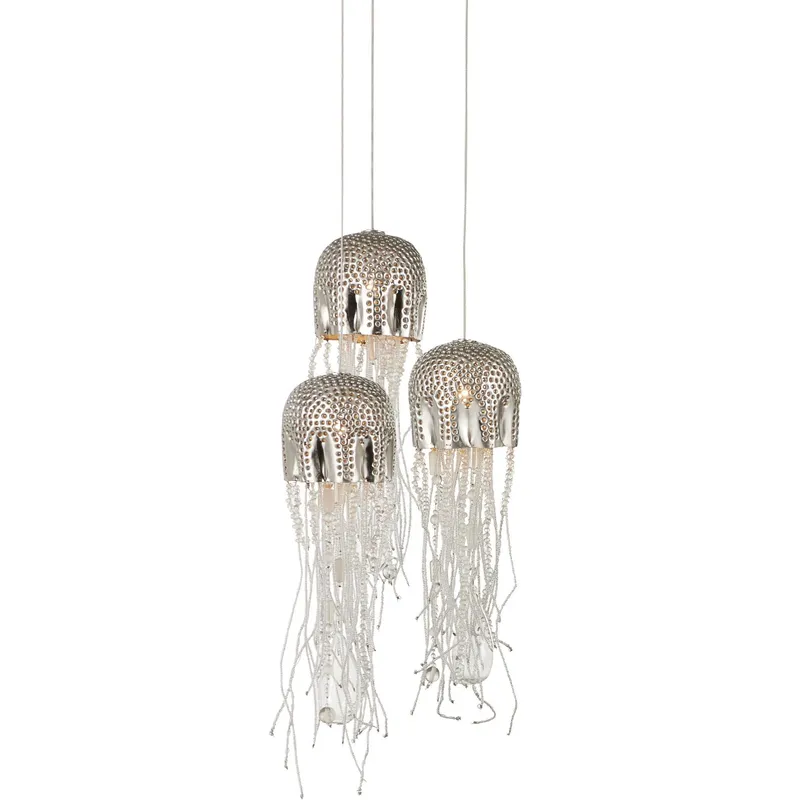 Medusa 3-Light Round Multi-Drop Pendant - Nickel/Silver