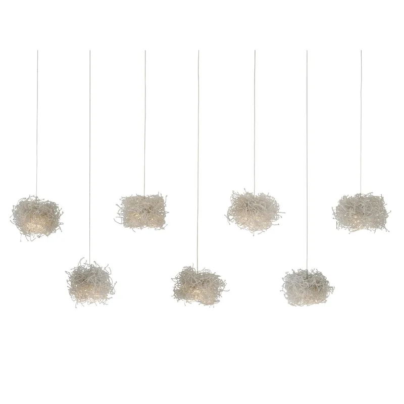 Birds Nest 7-Light Rectangular Multi-Drop Pendant - Clear/Silver