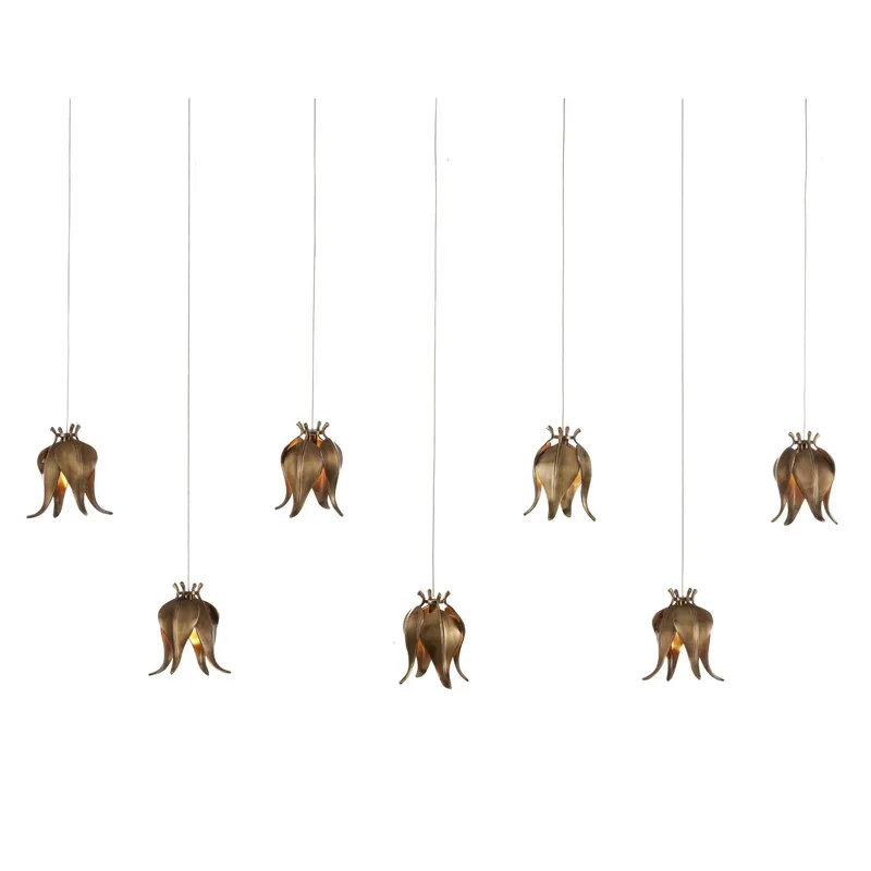Iota 7-Light Rectangular Multi-Drop Pendant - Antique Brass/Silver