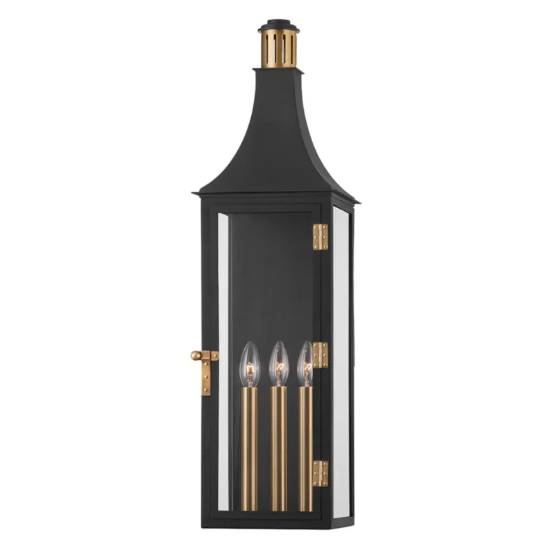 Wes 3-Light Exterior Wall Sconce in Patina Brass 8.75W x 30.75H