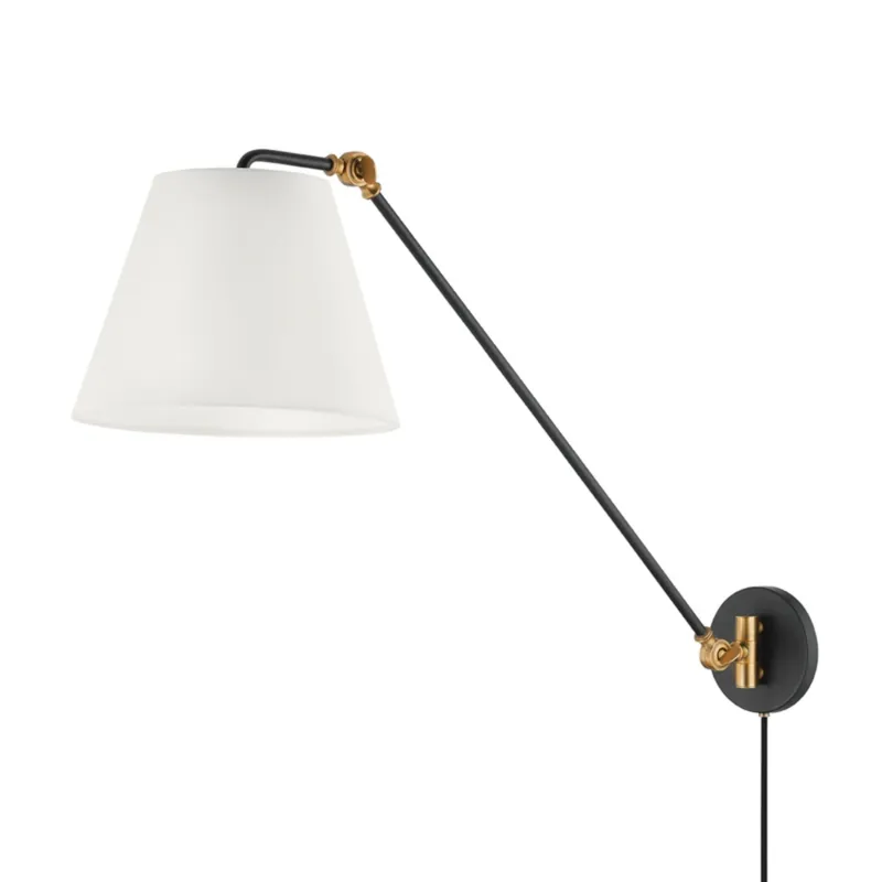 Navin 1-Light Plug-in Sconce in Patina Brass by Colin King 12.5W x 27.25H
