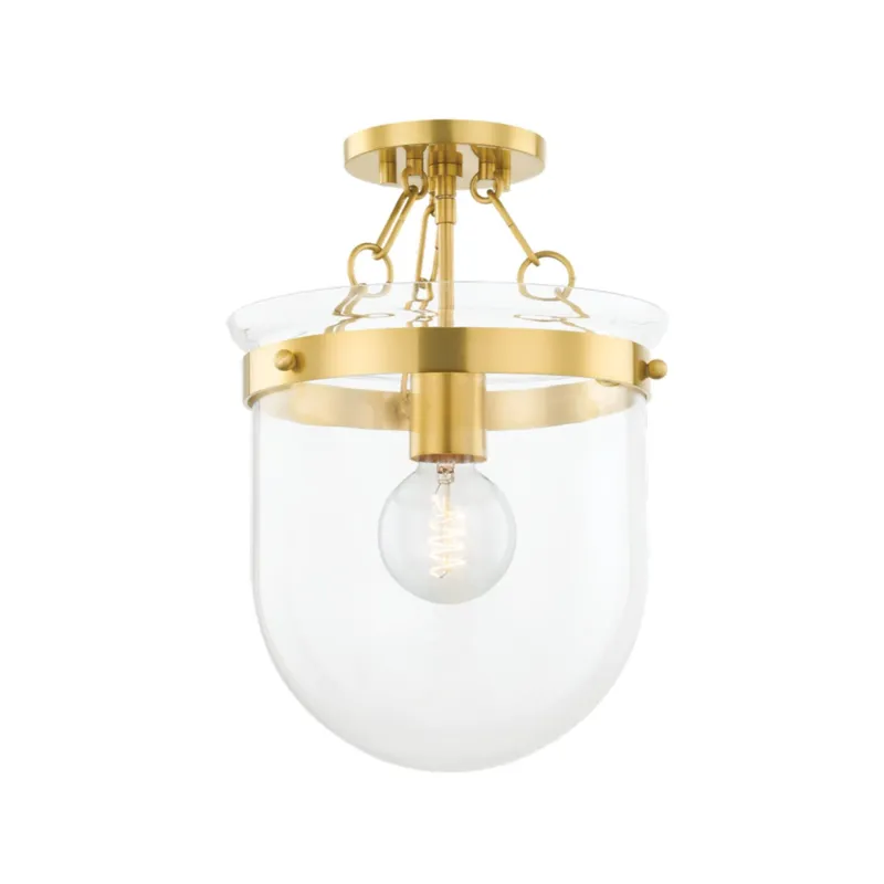 Dunbar 1-Light Semi Flush in Aged Brass by Ariel Okin 10.5W x 14.25H
