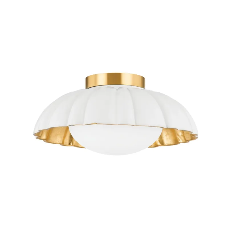 Penelope 1-Light Flush Mount in Aged Brass 14W x 6.5H