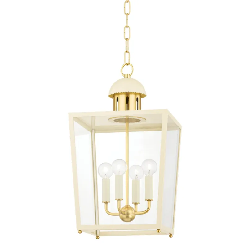 June 4-Light Lantern in Aged Brass 12L x 12W x 21.5H