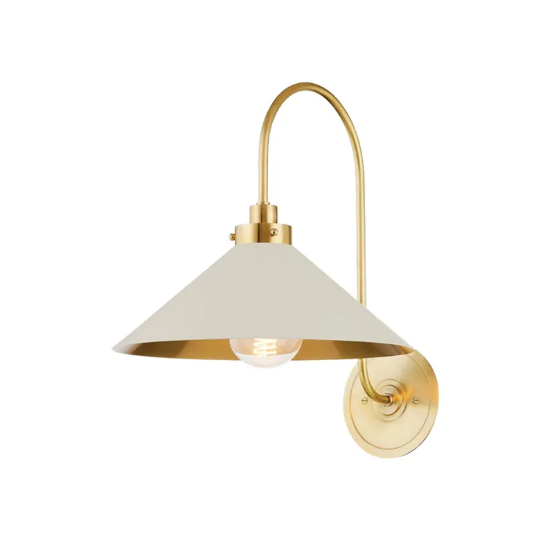Clivedon 1-Light Wall Sconce in Aged Brass by Mark D. Sikes 12W x 16H (Off-White)