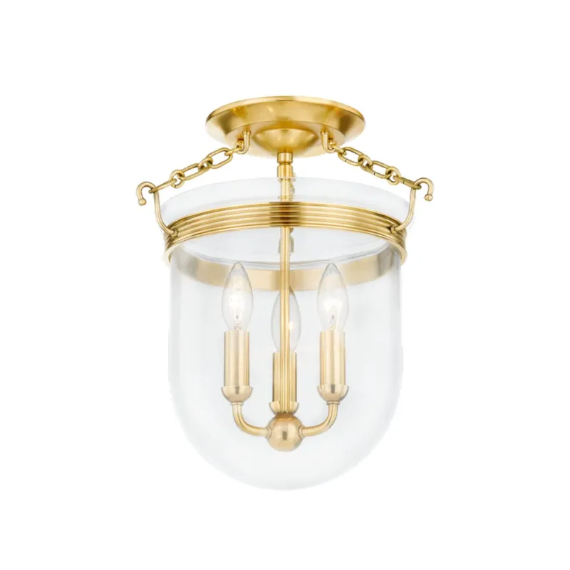 Rousham 3-Light Semi Flush in Aged Brass by Mark D. Sikes 12.75W x 14.5H