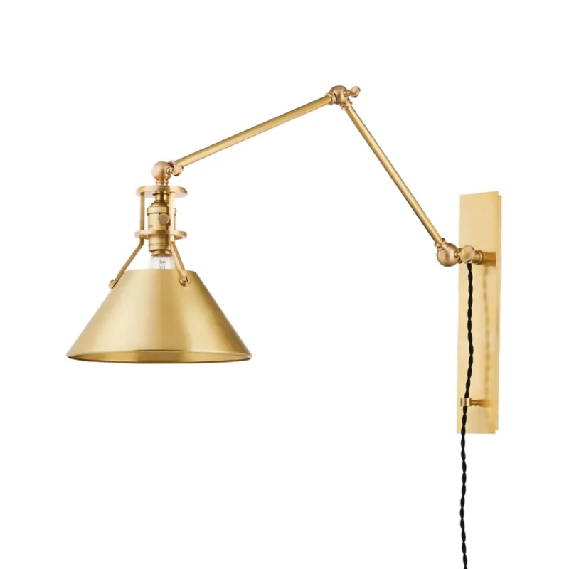 Metal No. 2 1-Light Plug-in Sconce in Aged Brass by Mark D. Sikes 9.5W x 45H