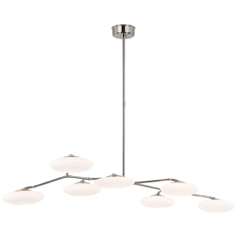 Champalimaud Brindille XL Articulating Linear Chandelier in Polished Nickel with White Glass Ceiling Light W61.25" x 30"