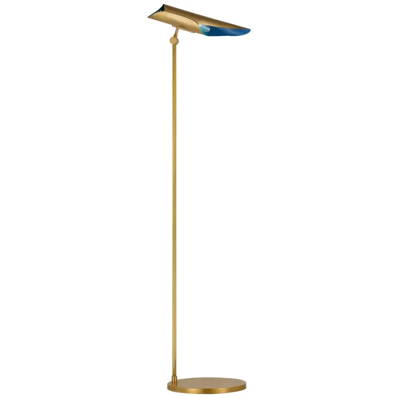 Champalimaud Flore Floor Lamp in Soft Brass and Riviera Blue W10" x H48.5" - 49.25"