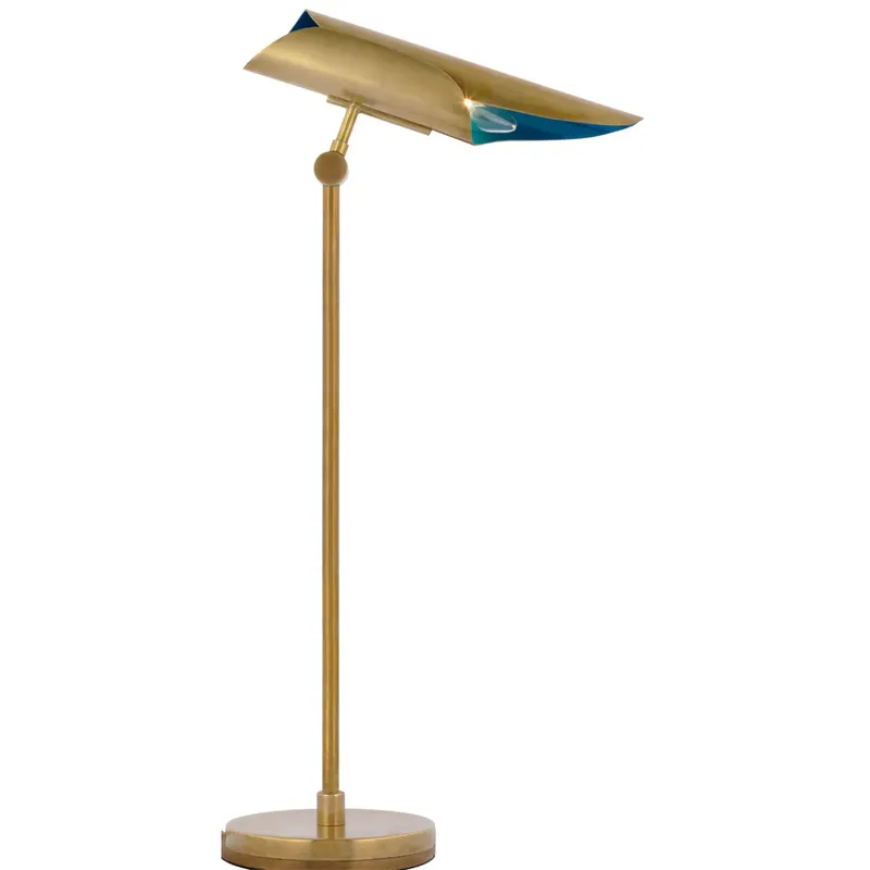 Champalimaud Flore Desk Lamp in Soft Brass and Riviera Blue Table Lamp W6" x H23.75"