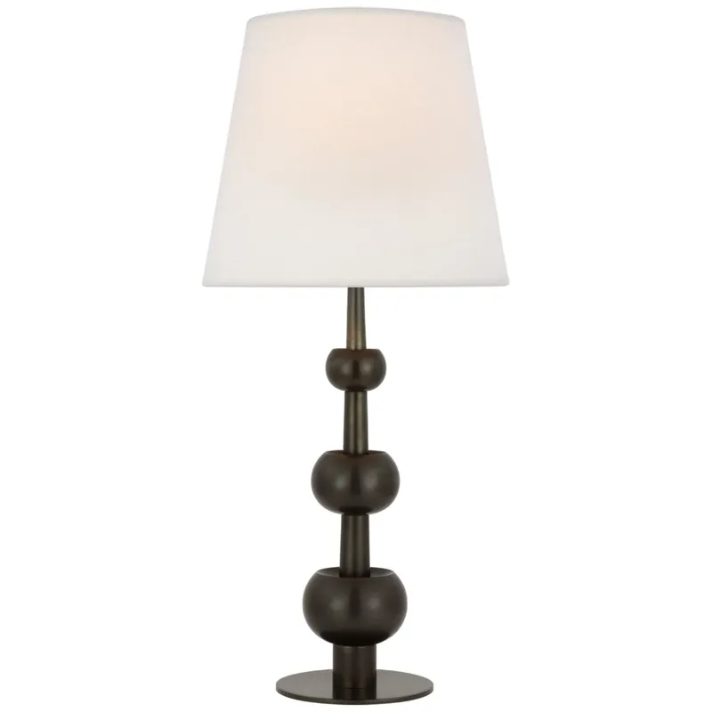 Paloma Contreras Comtesse Medium Triple Table Lamp in Bronze with Linen Shade W13.5" x H29"