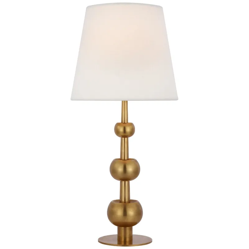 Paloma Contreras Comtesse Medium Triple Table Lamp in Hand-Rubbed Antique Brass with Linen Shade W13.5" x H29"