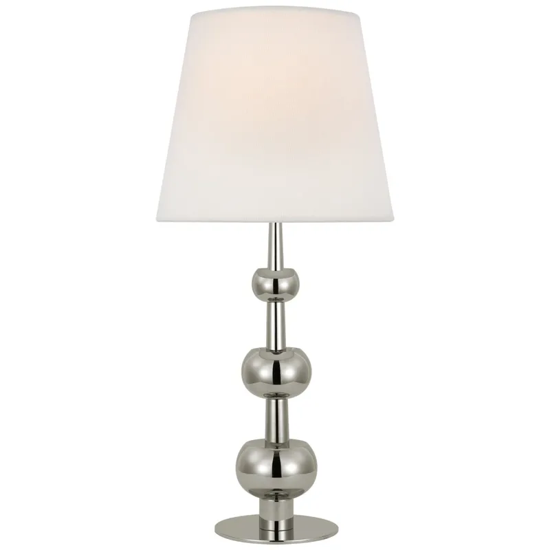 Paloma Contreras Comtesse Medium Triple Table Lamp in Polished Nickel with Linen Shade W13.5" x H29"