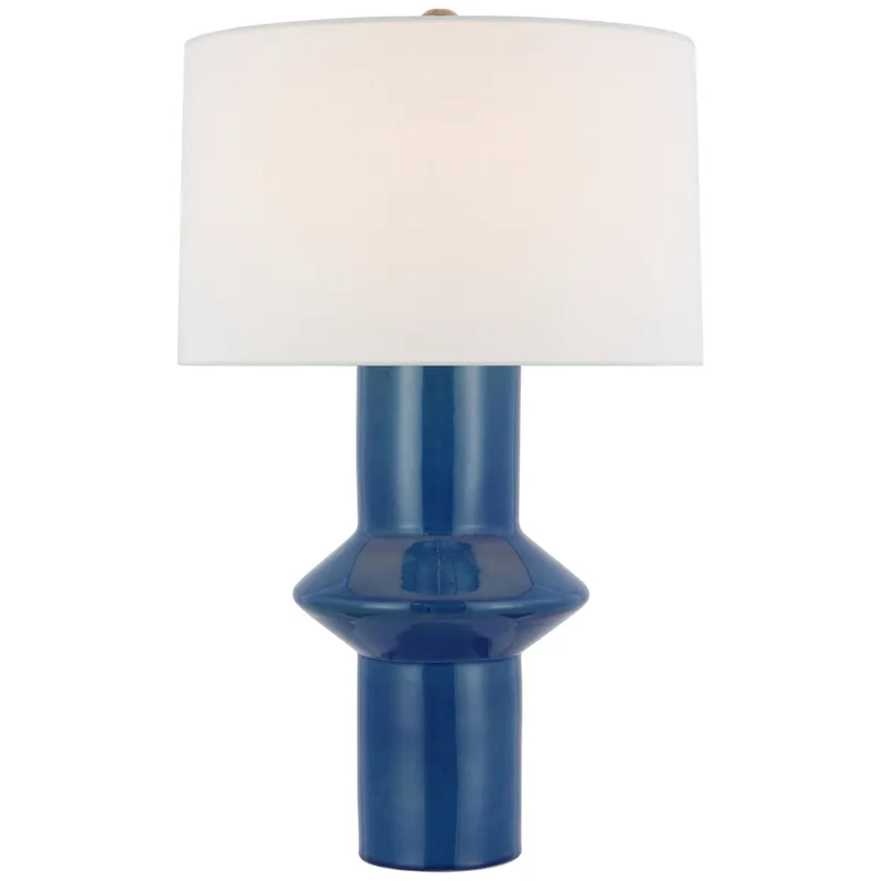 Paloma Contreras Maxime Medium Table Lamp in Aqua Crackle with Linen Shade W16.5" x H26.25"