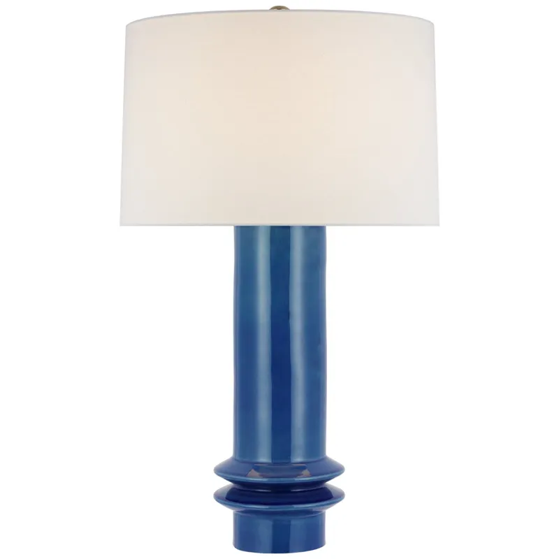 Paloma Contreras Montaigne Medium Table Lamp in Aqua Crackle with Linen Shade W17.5" x H29.5"