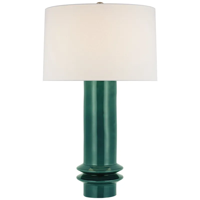 Paloma Contreras Montaigne Medium Table Lamp in Emerald Crackle with Linen Shade W17.5" x H29.5"