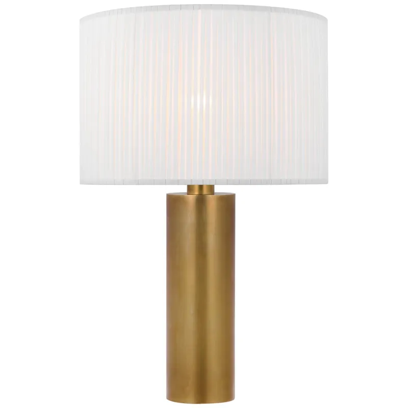 Paloma Contreras Sylvie Medium Table Lamp in Hand-Rubbed Antique Brass with Silk Pleat Shade W15.5" x H26.5"