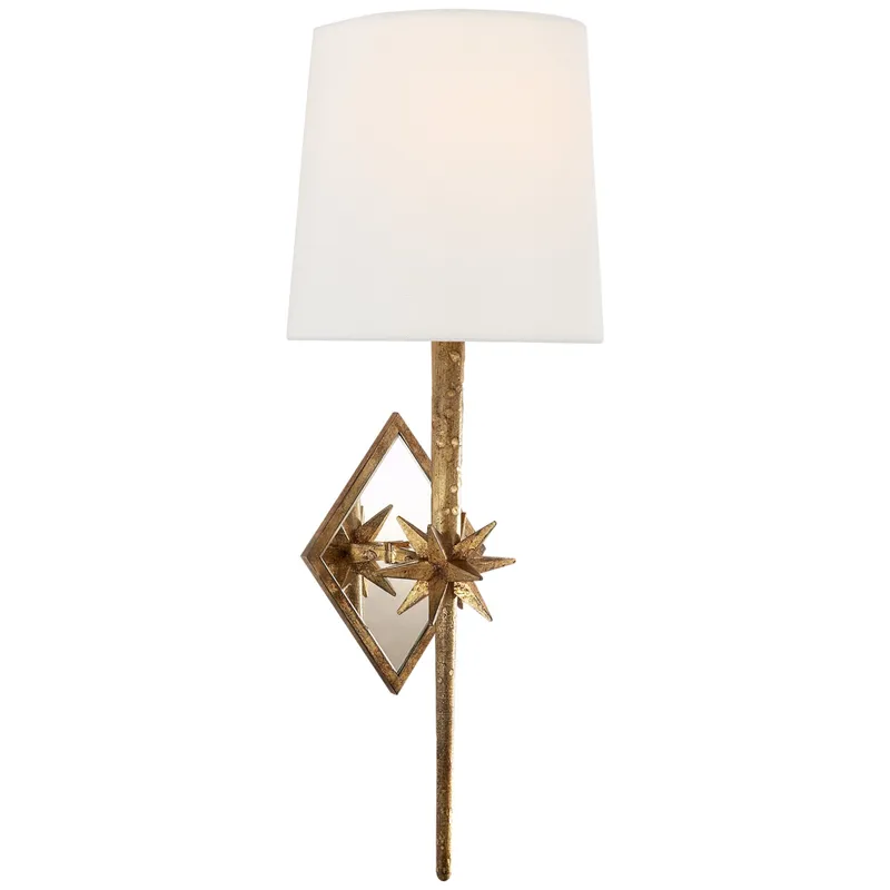 Ian K. Fowler Etoile Sconce in Gilded Iron with Linen Shade Wall Light W5.25" x H16.75"