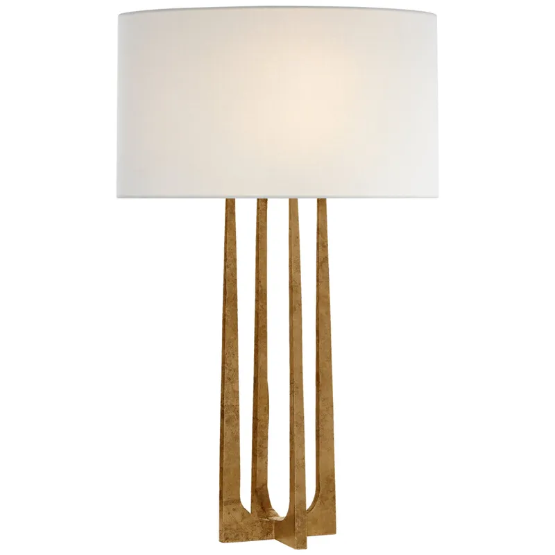 Ian K. Fowler Scala Hand-Forged Table Lamp in Gilded Iron with Linen Shade W16" x H26.25"