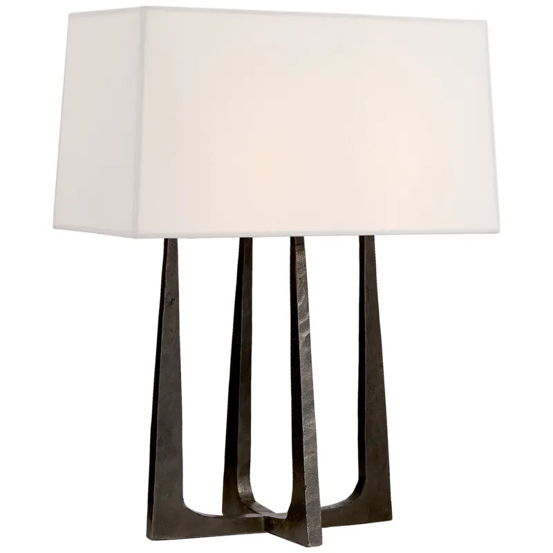 Ian K. Fowler Scala Hand-Forged Bedside Lamp in Aged Iron with Linen Shade Table Lamp W16.25" x H17.75"