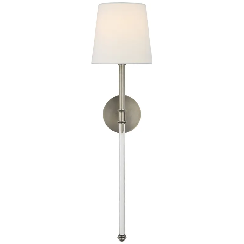 Suzanne Kasler Camille Large Tail Sconce in Antique Nickel with Linen Shade Wall Light W7.5" x H29"