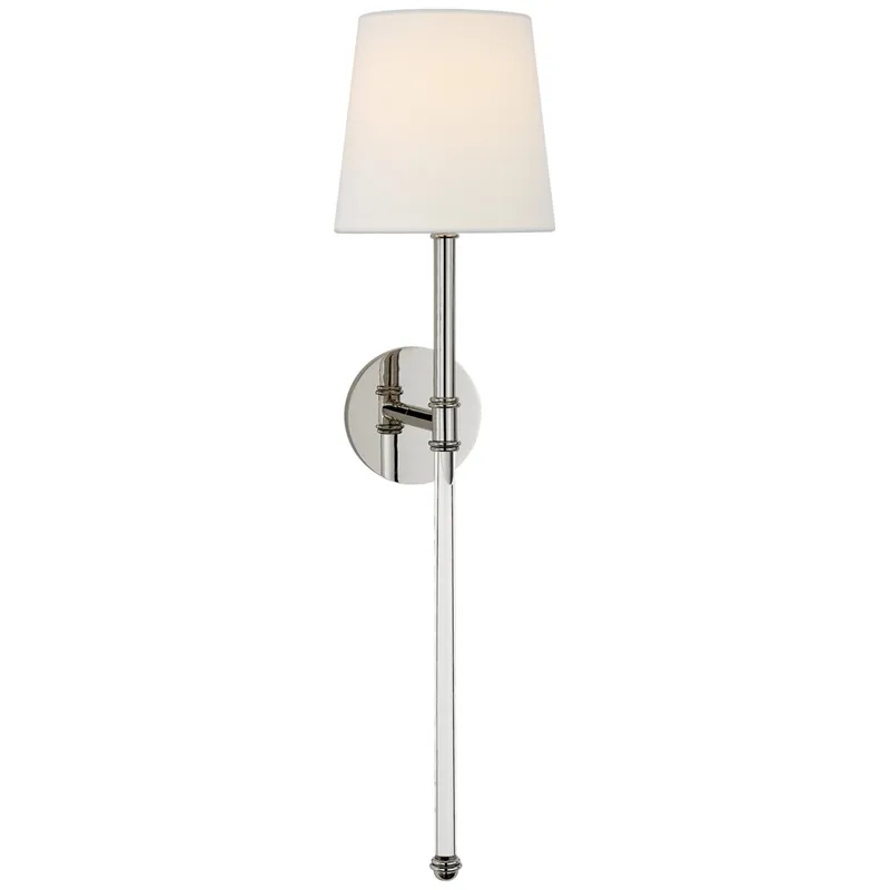 Suzanne Kasler Camille Large Tail Sconce in Polished Nickel with Linen Shade Wall Light W7.5" x H29"