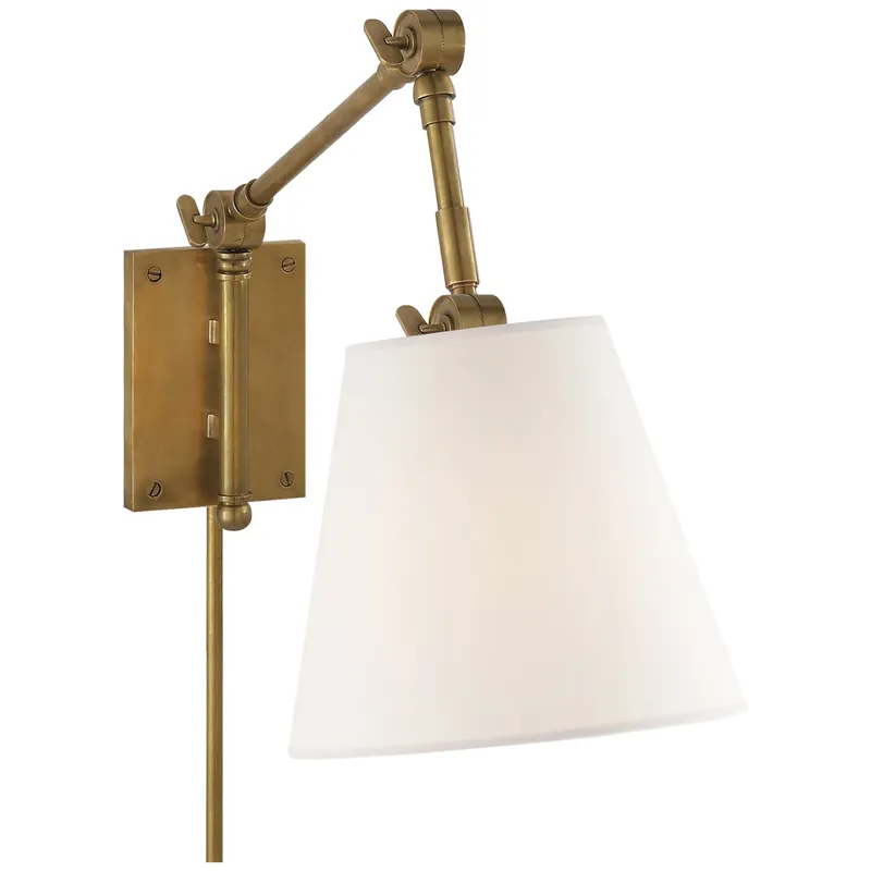Suzanne Kasler Graves Pivoting Sconce in Hand-Rubbed Antique Brass with Linen Shade Wall Light W8" x H16.5"