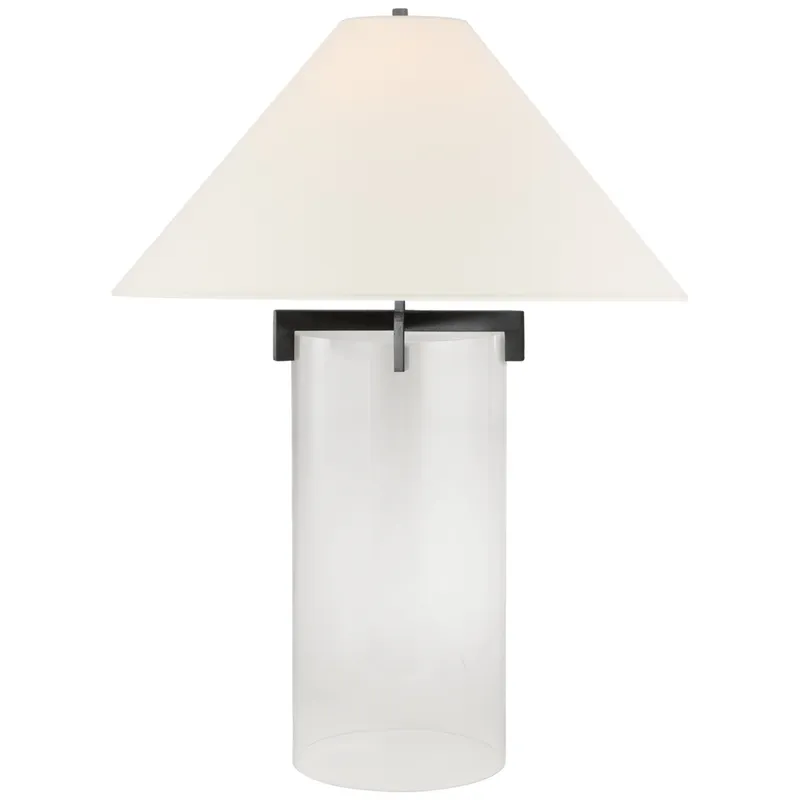J. Randall Powers Brooks Table Lamp in Crystal and Aged Iron with Linen Shade W23" x H30"