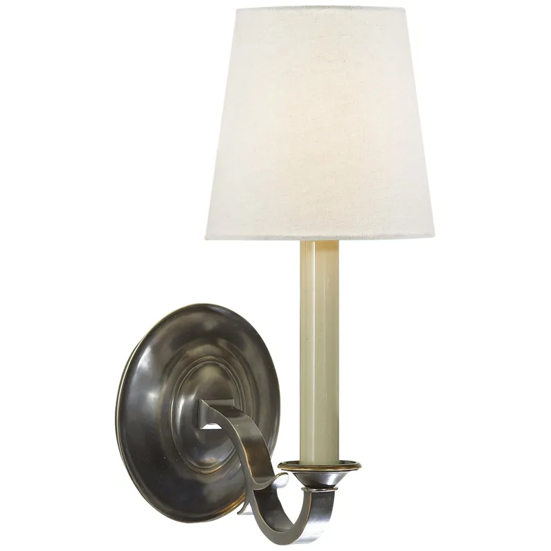 Thomas O'Brien Channing Single Sconce in Bronze with Linen Shade Wall Light W6" x H14"