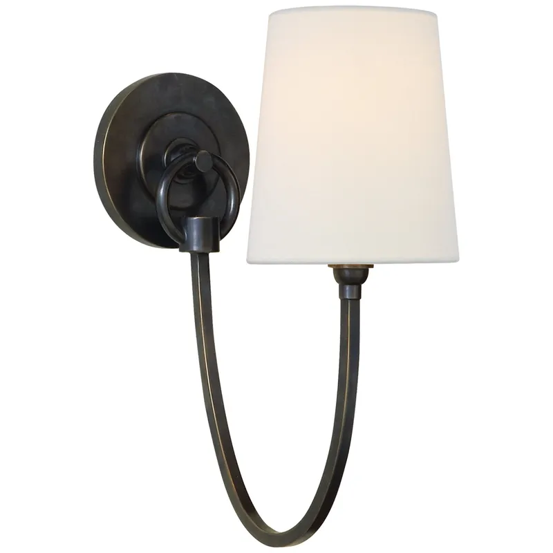 Thomas O'Brien Reed Single Sconce in Bronze with Linen Shade Wall Light W5" x H13"