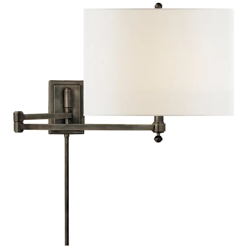 Thomas O'Brien Hudson Swing Arm in Bronze with Linen Shade Wall Light W12" x H11"