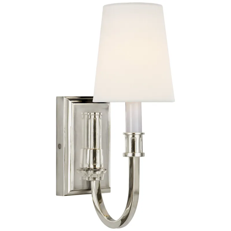 Thomas O'Brien Modern Library Sconce in Polished Nickel with Linen Shade Wall Light W5" x H14.25"