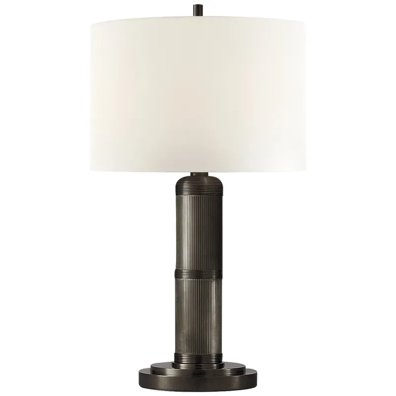 Thomas O'Brien Longacre Small Table Lamp in Bronze with Linen Shade W9" x H16"