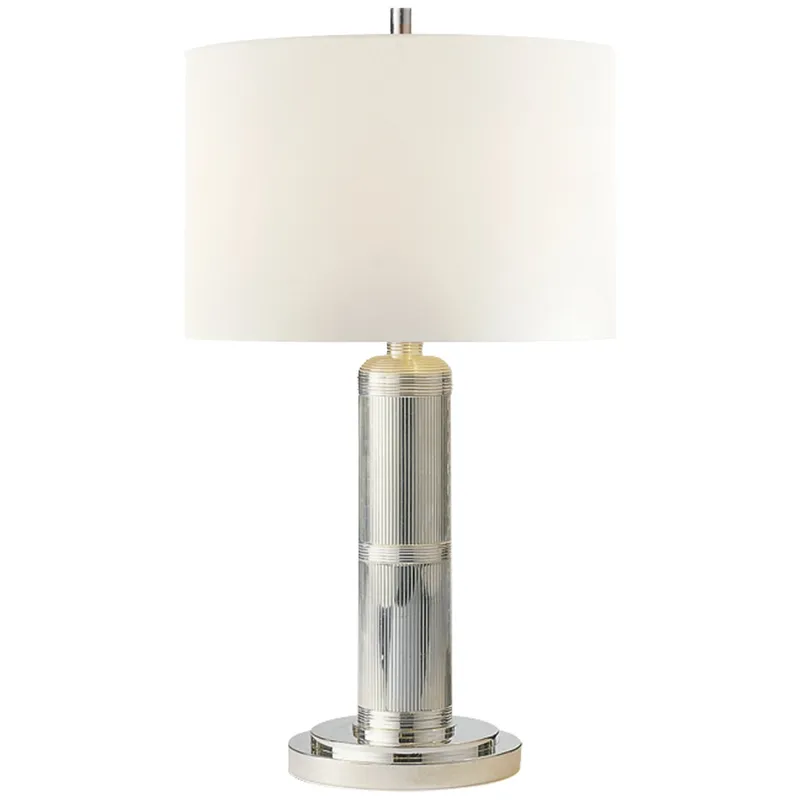 Thomas O'Brien Longacre Small Table Lamp in Polished Nickel with Linen Shade W9" x H16"