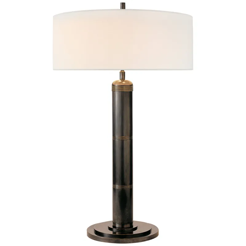 Thomas O'Brien Longacre Tall Table Lamp in Bronze with Linen Shade W20" x H32.5"