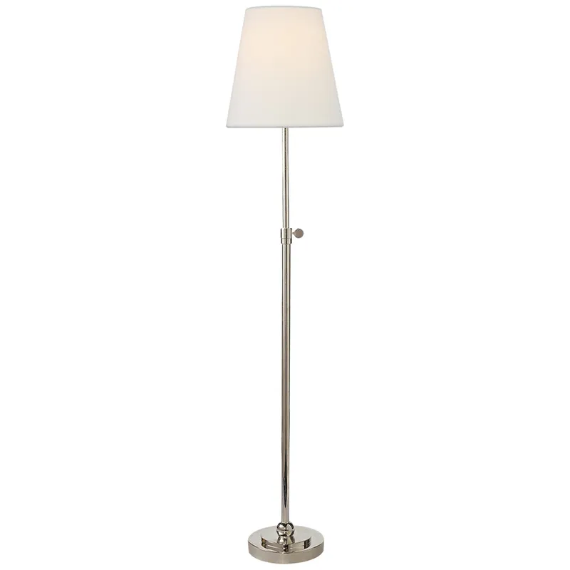 Thomas O'Brien Bryant Table Lamp in Polished Nickel with Linen Shade W6" x H24.5" - 30"