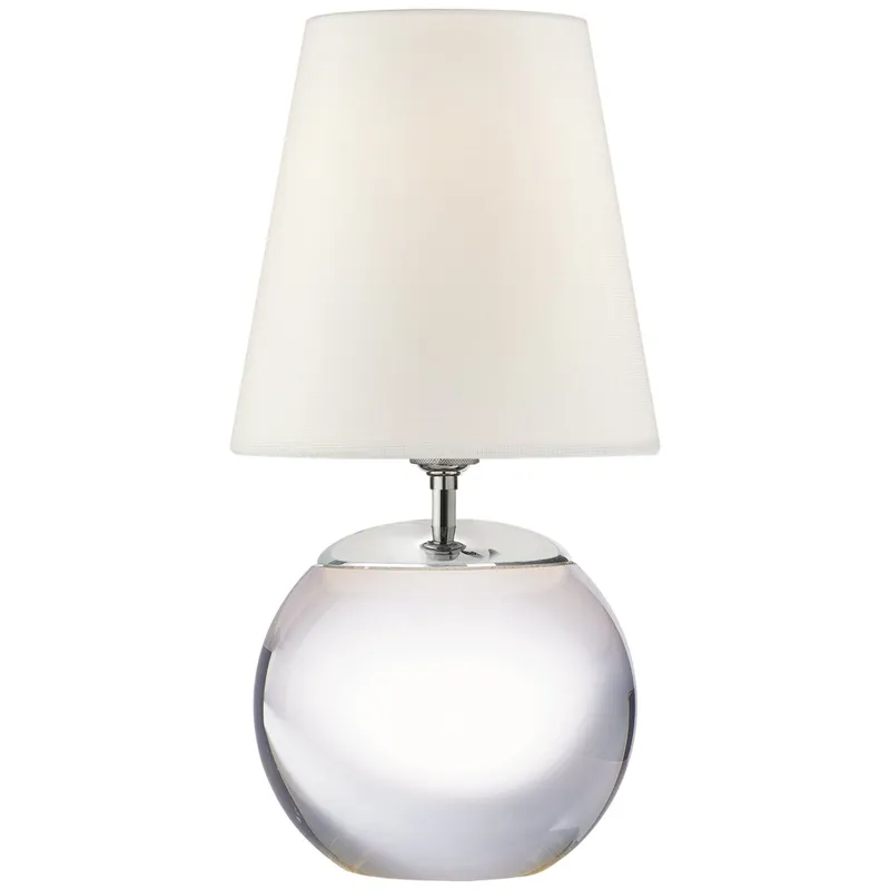 Thomas O'Brien Terri Round Accent Lamp in Crystal with Linen Shade Table Lamp W6" x H12.5"