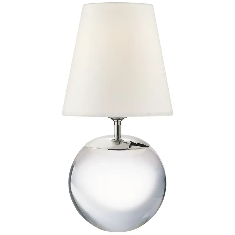Thomas O'Brien Terri Large Round Table Lamp in Crystal with Linen Shade W8" x H15"